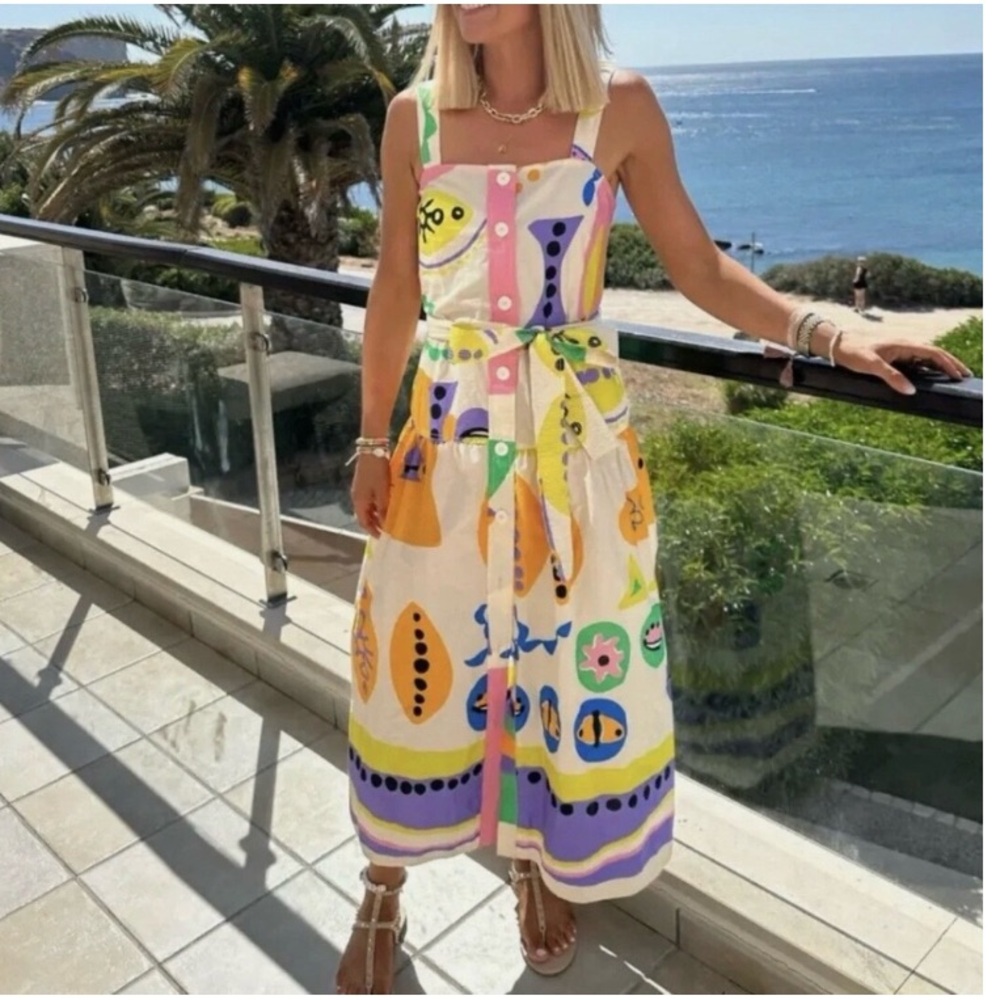 Zara Colorful Abstract Midi Dress